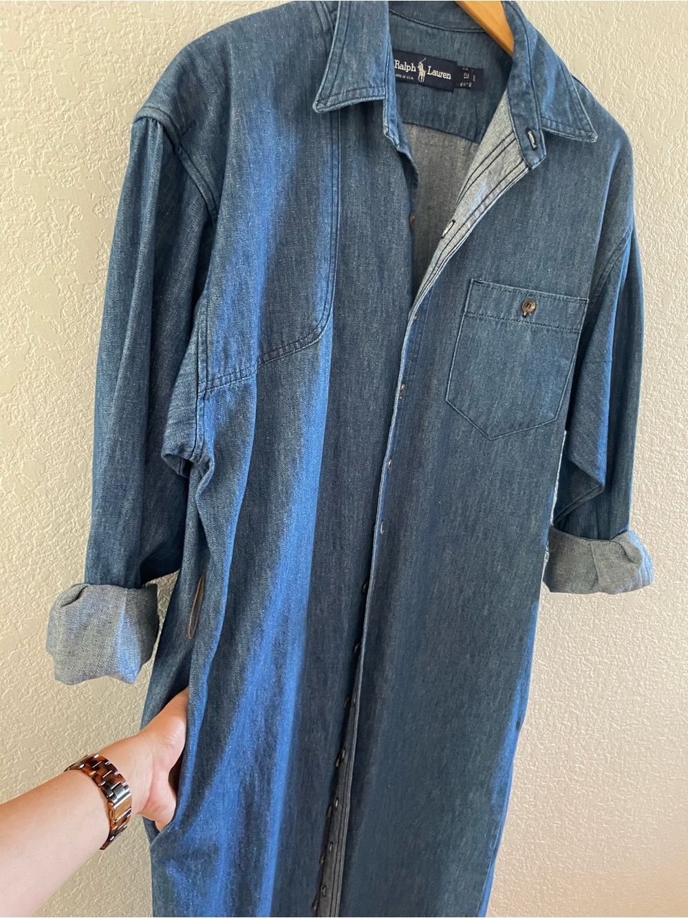 Ralph Lauren Denim Midi Shirt Dress Duster in Indigo Blue Vintage 70s 80s - Picture 6 of 13
